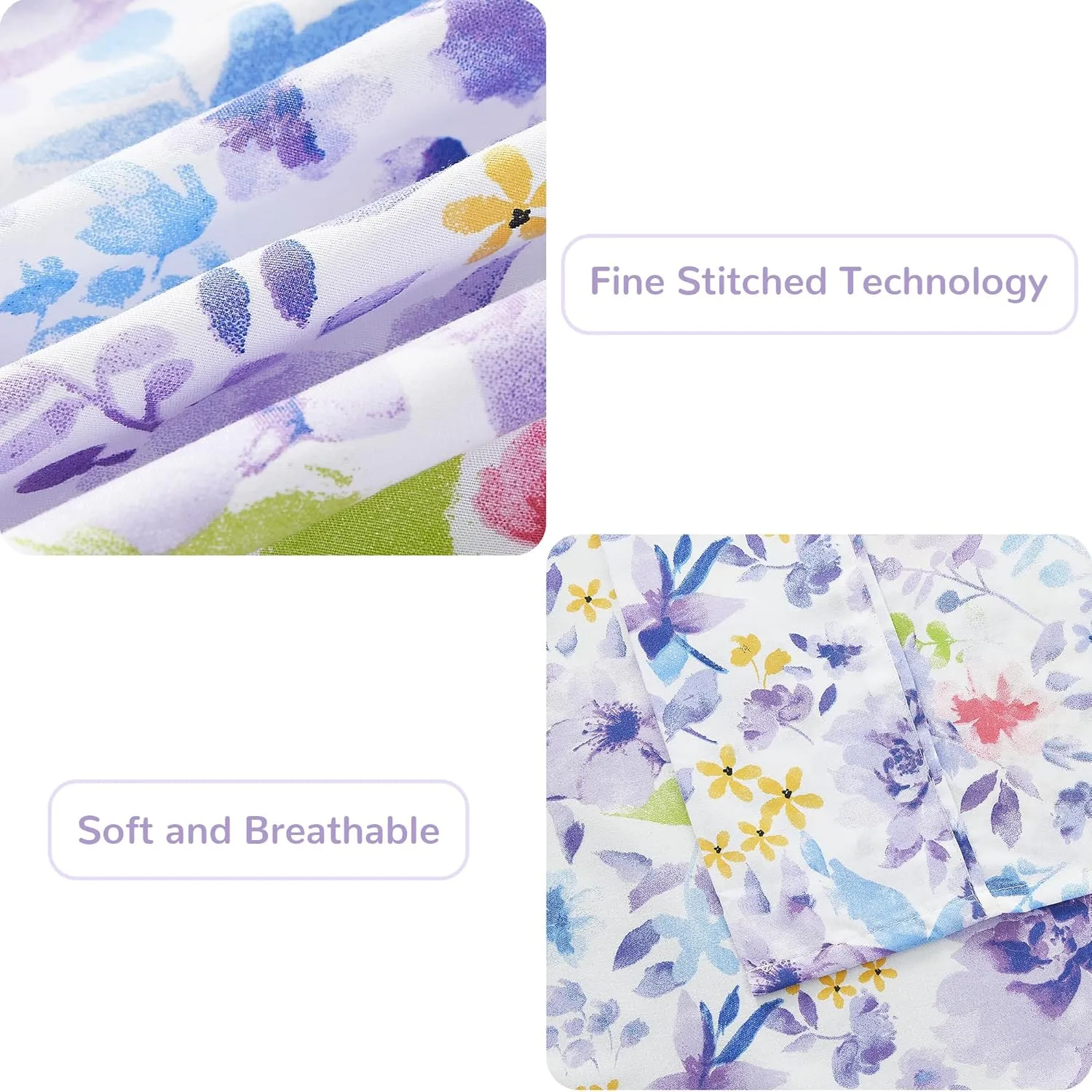 Mooreeke Floral Queen Sheets, Soft Breathable Microfiber Vintage Printed Bed Sheet Set, Deep Pocket Non-Slip Fitted Sheet Included, Purple Flower Pattern