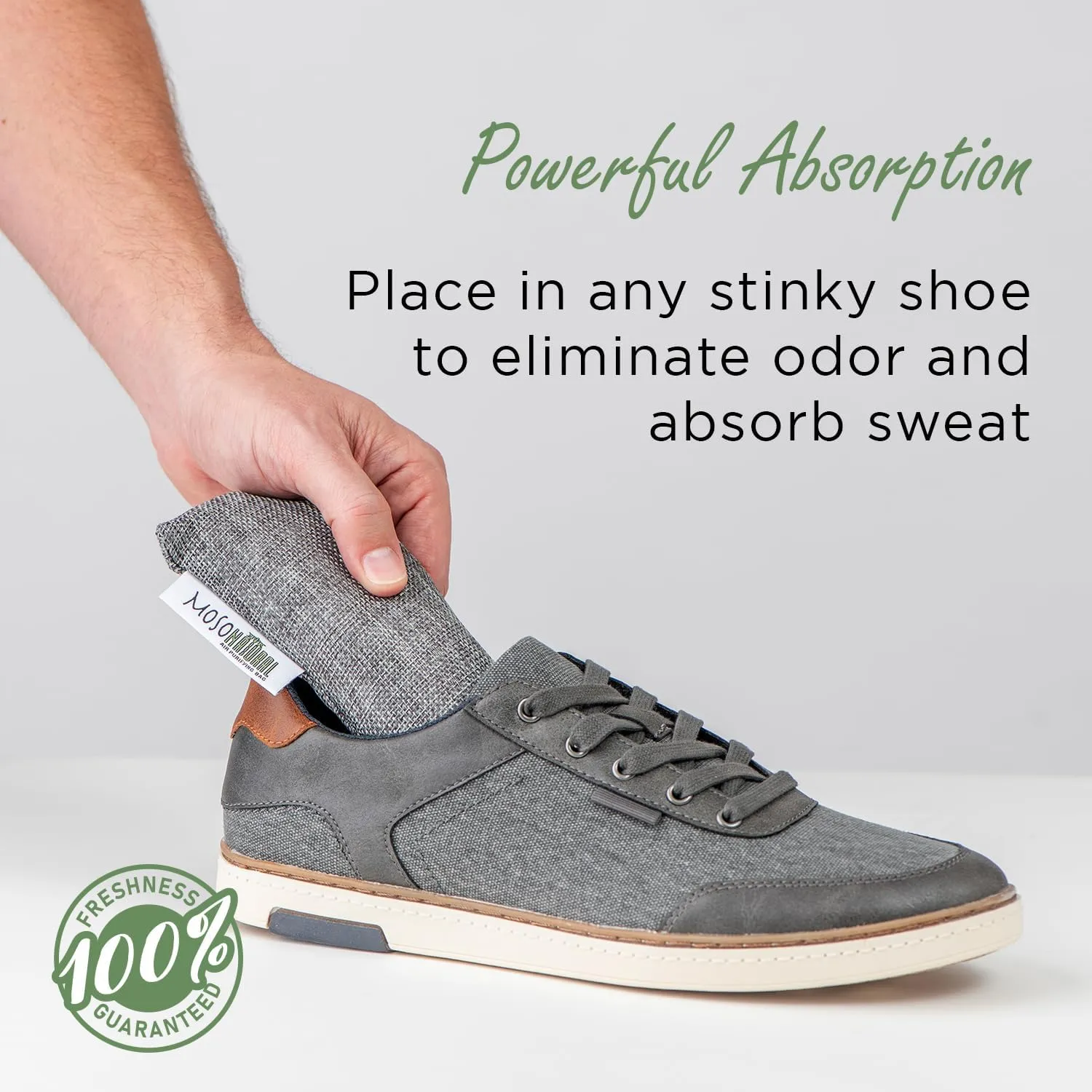 Moso Natural Shoe Deodorizer Insert (3 Pack) Charcoal Odor Absorber for Shoes | Gym Bag & Boot Deodorizer | Long-Lasting Shoe Odor Elimination | Unscented Air Purifying Bags (Two Per Pack. 6 Total)