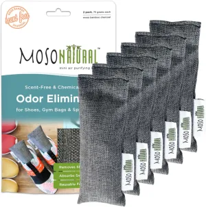 Moso Natural Shoe Deodorizer Insert (3 Pack) Charcoal Odor Absorber for Shoes | Gym Bag & Boot Deodorizer | Long-Lasting Shoe Odor Elimination | Unscented Air Purifying Bags (Two Per Pack. 6 Total)