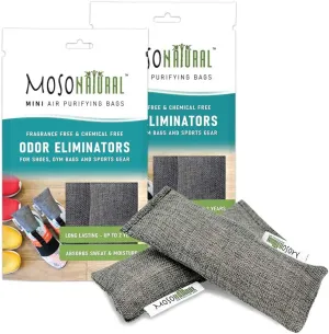 Moso Natural Shoe Deodorizer Insert | Charcoal Odor Absorber for Shoes | Gym Bag & Boot Deodorizer | Long-Lasting Shoe Odor Elimination | Unscented Air Purifying Bags (Two Per Pack. 4 Total)