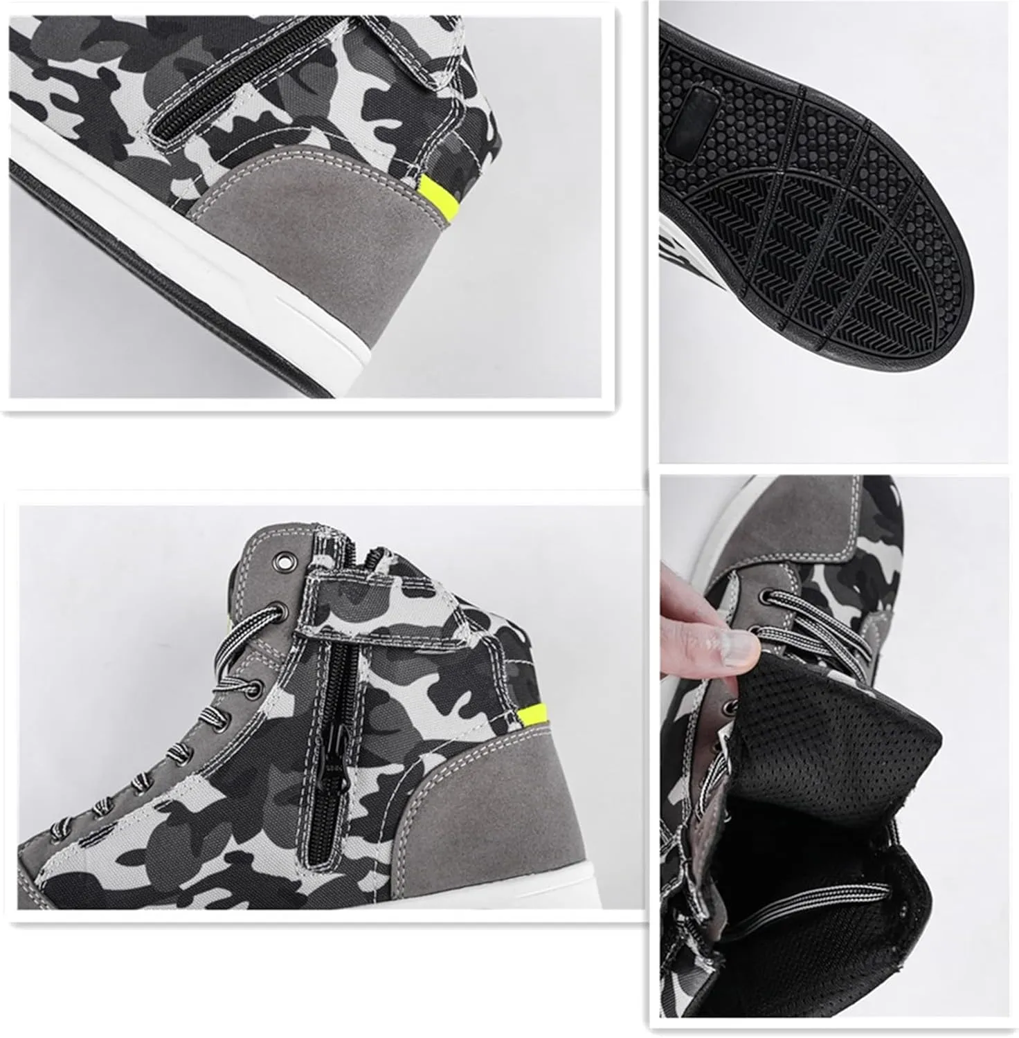 Motorcycle Shoes Men Locomotive Casual Street Sneakers with Wear-Resistant Motorcycle Gear Pad, Side Zipper, Leather Heel Pad, Anti-Slip Soles,Ankle Support Footwear Riding Shoes Anti-Slip Outdoor Shoes
