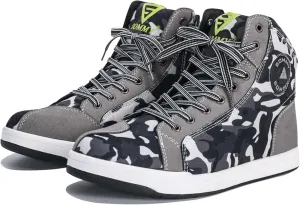 Motorcycle Shoes Men Locomotive Casual Street Sneakers with Wear-Resistant Motorcycle Gear Pad, Side Zipper, Leather Heel Pad, Anti-Slip Soles,Ankle Support Footwear Riding Shoes Anti-Slip Outdoor Shoes