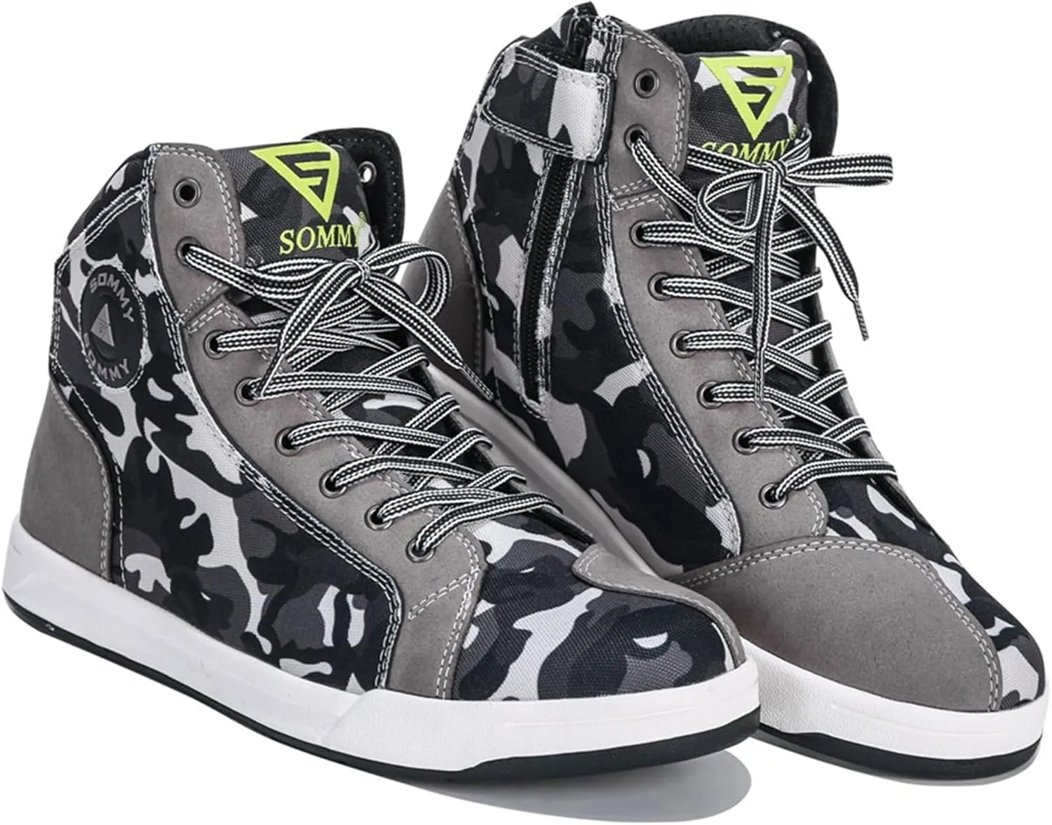 Motorcycle Shoes Men Locomotive Casual Street Sneakers with Wear-Resistant Motorcycle Gear Pad, Side Zipper, Leather Heel Pad, Anti-Slip Soles,Ankle Support Footwear Riding Shoes Anti-Slip Outdoor Shoes