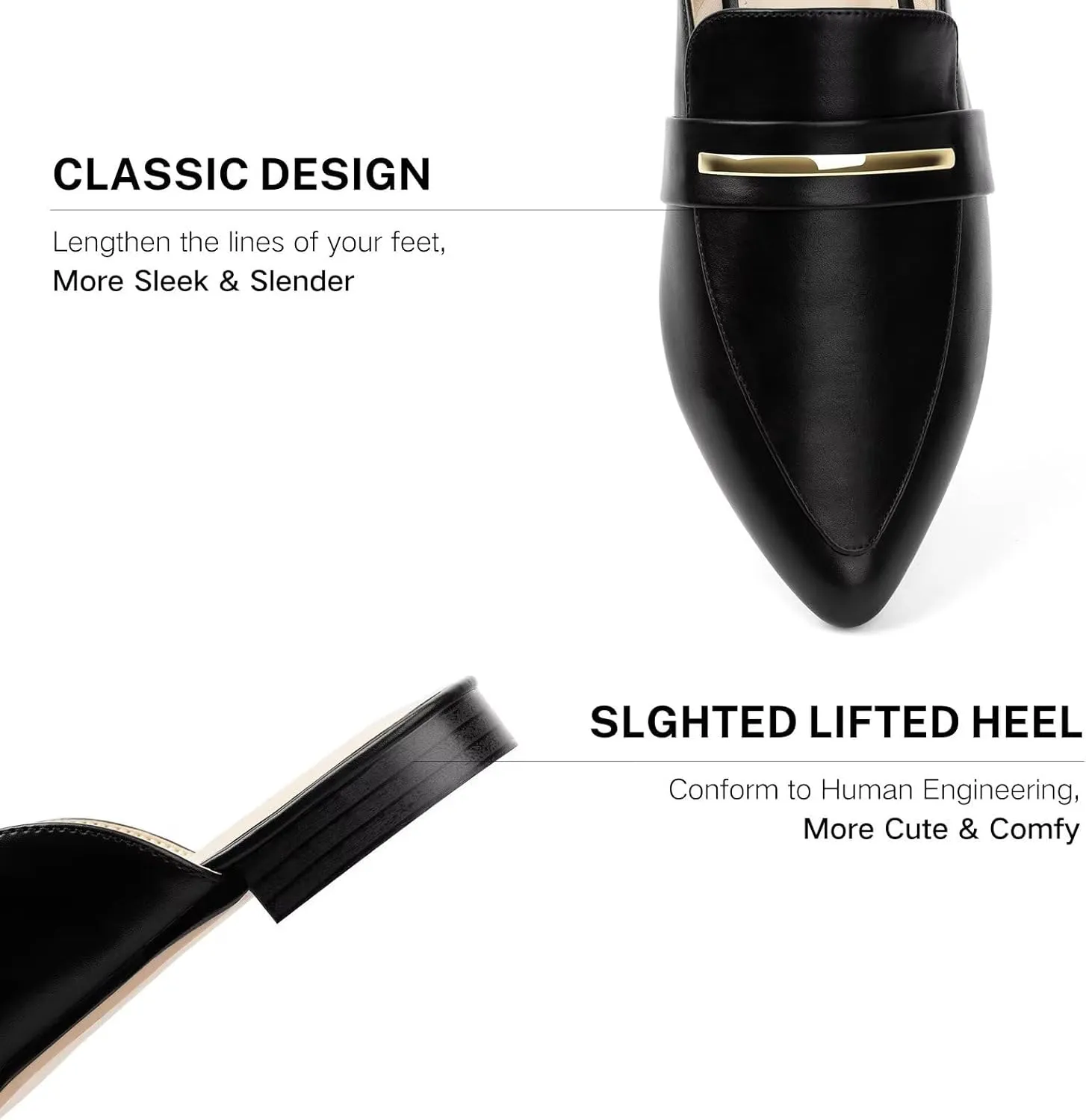 MUSSHOE Mules for Woman Pointed Toe Women's Bukle Mule Flat Slip-on Womens Mules Shoes Casual Fashion Party Work