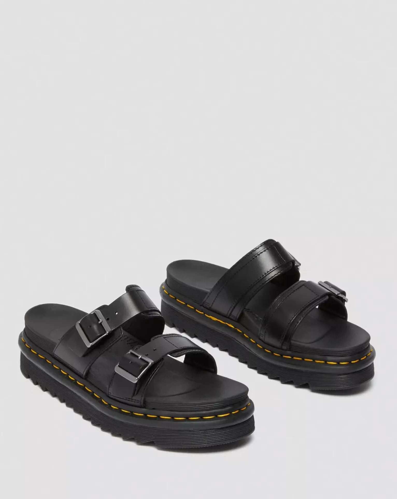 MYLES BRANDO LEATHER BUCKLE SANDALS BLACK