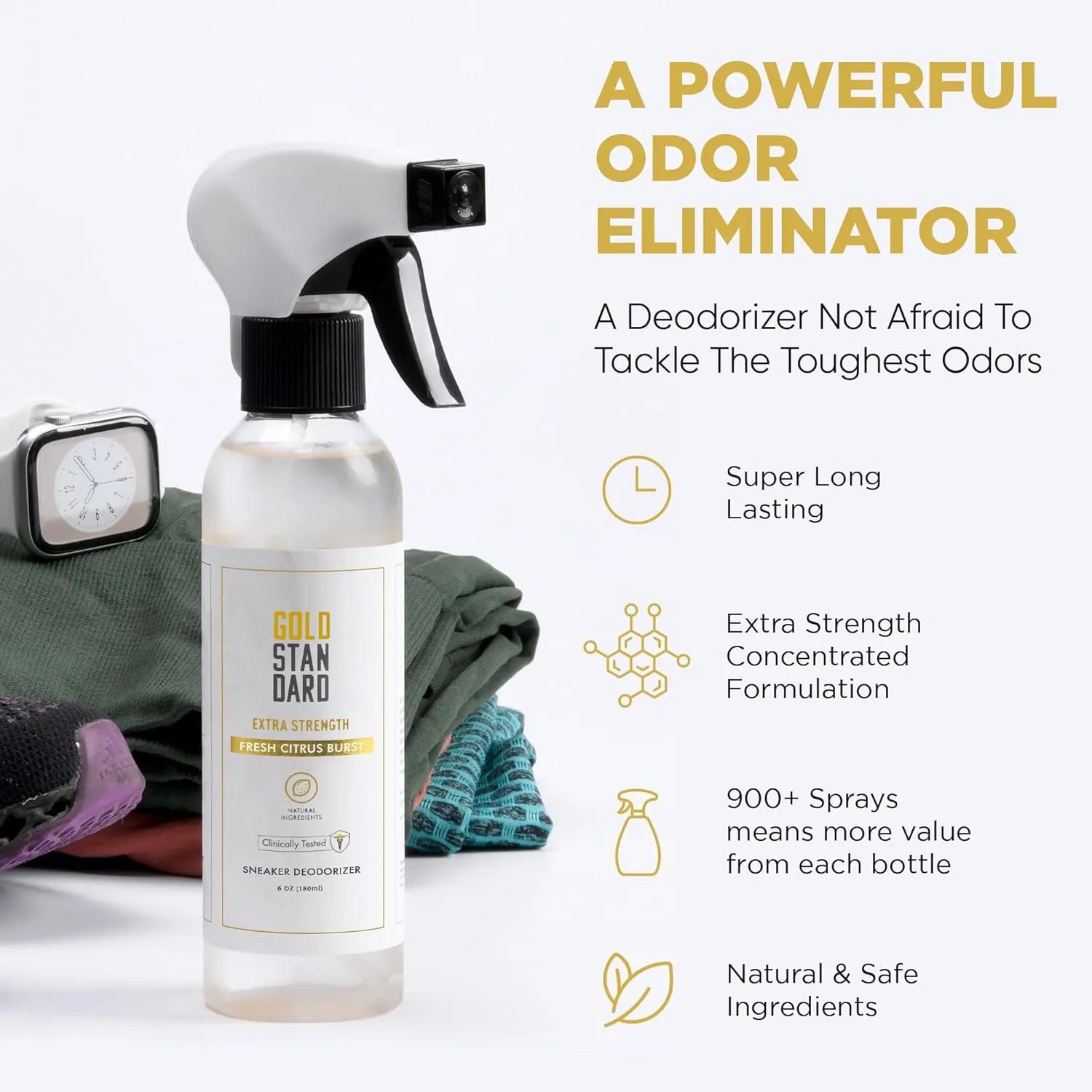 Natural Shoe Deodorizer Spray & Odor Eliminator - 1 Pack 6 Oz Refreshing & Long Lasting Fresh Citrus Burst Shoe Spray - Footwear Freshener for Sneakers, Boots, and Athletic Shoes