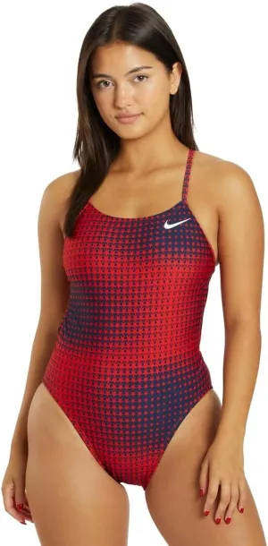 Nike Women's HydraStrong Multi Print Cut Out One Piece Swimsuit Red Blue, Size 34