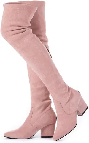 N.N.G Women Over the Knee Boots Thigh High Suede Block Winter Low Above Flat Long OTK Comfort Pointed toe