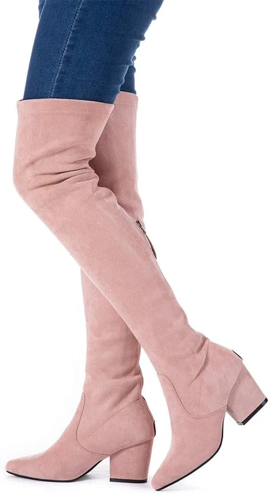 N.N.G Women Over the Knee Boots Thigh High Suede Block Winter Low Above Flat Long OTK Comfort Pointed toe