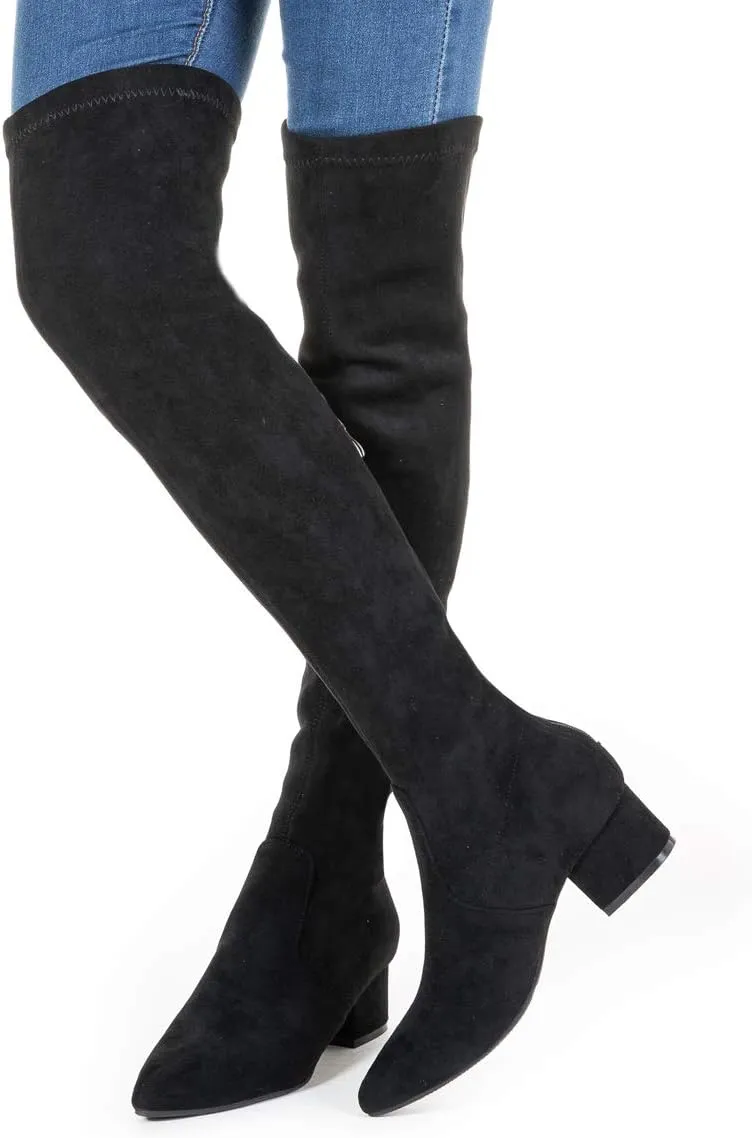 N.N.G Women Over the Knee Boots Thigh High Suede Block Winter Low Above Flat Long OTK Comfort Pointed toe