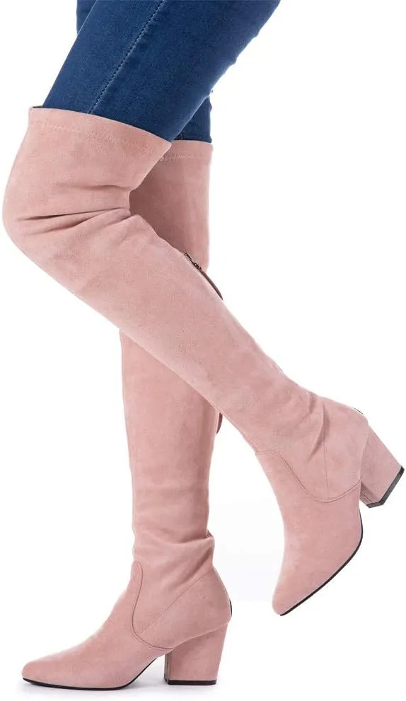 N.N.G Women Over the Knee Boots Thigh High Suede Block Winter Low Above Flat Long OTK Comfort Pointed toe