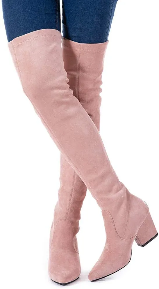 N.N.G Women Over the Knee Boots Thigh High Suede Block Winter Low Above Flat Long OTK Comfort Pointed toe