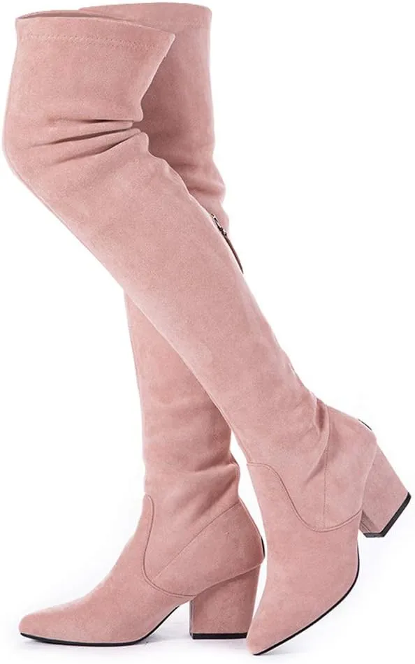 N.N.G Women Over the Knee Boots Thigh High Suede Block Winter Low Above Flat Long OTK Comfort Pointed toe