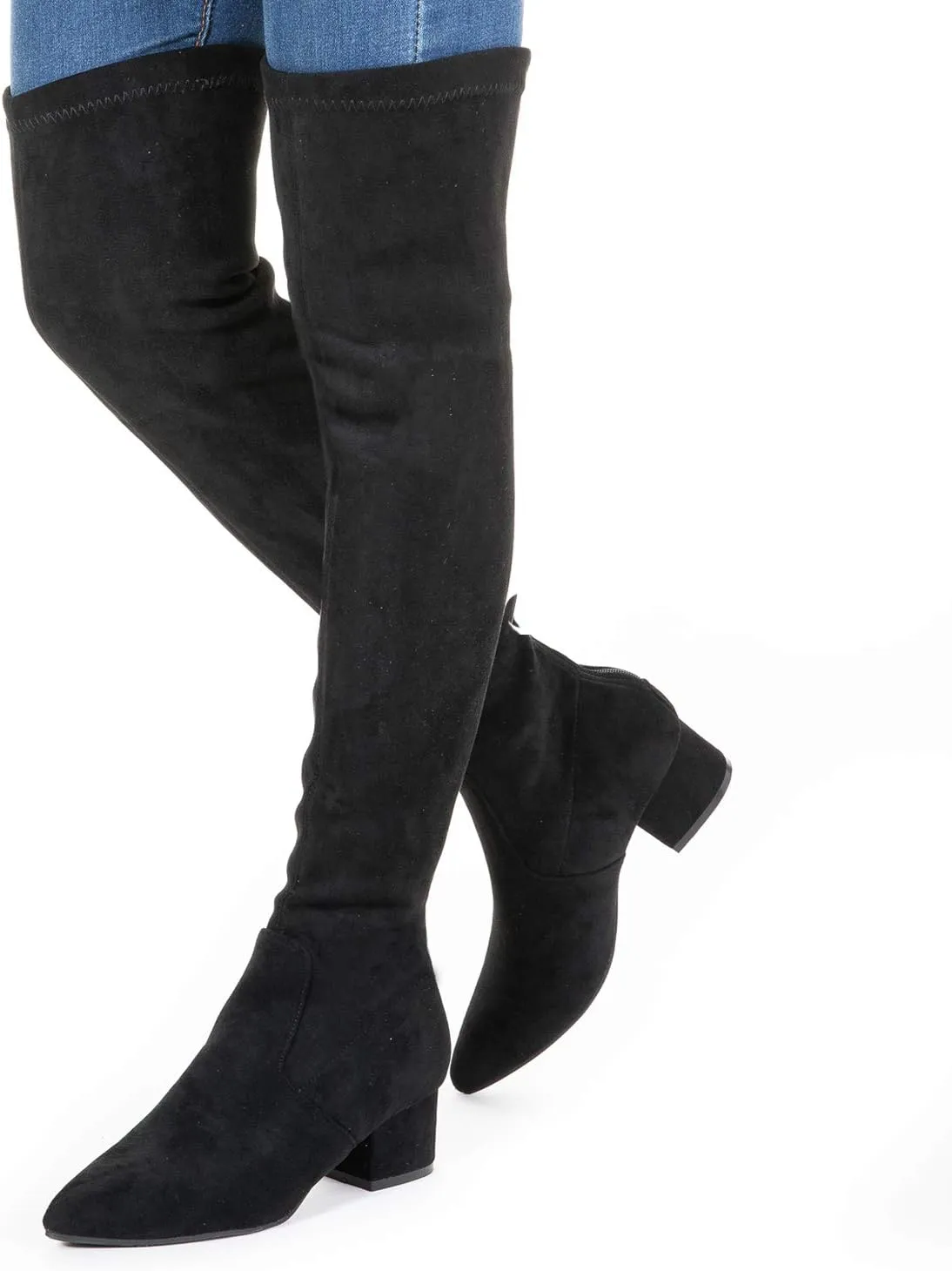 N.N.G Women Over the Knee Boots Thigh High Suede Block Winter Low Above Flat Long OTK Comfort Pointed toe