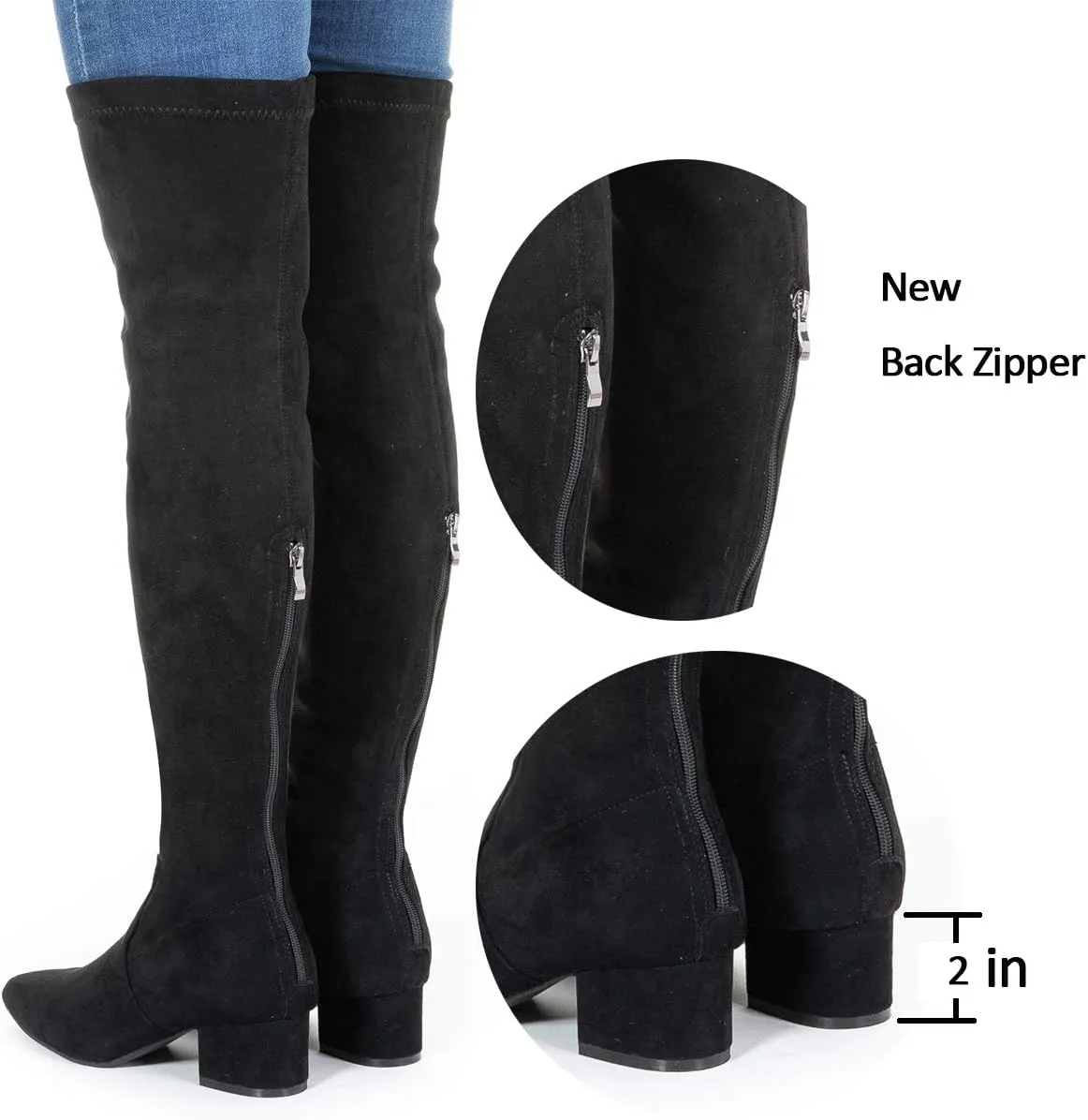 N.N.G Women Over the Knee Boots Thigh High Suede Block Winter Low Above Flat Long OTK Comfort Pointed toe