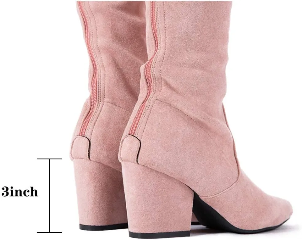 N.N.G Women Over the Knee Boots Thigh High Suede Block Winter Low Above Flat Long OTK Comfort Pointed toe