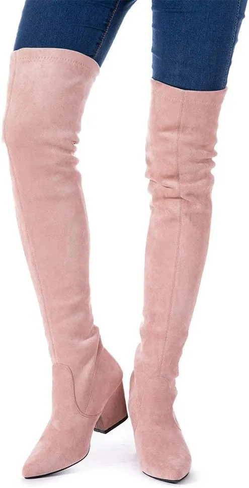 N.N.G Women Over the Knee Boots Thigh High Suede Block Winter Low Above Flat Long OTK Comfort Pointed toe