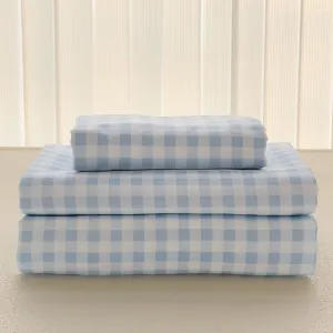 NSNLGSGC Light Blue Gingham Twin Kids Sheet Set, Soft Brushed Microfiber Baby Blue Plaid Twin Bed Sheets, 3-Pieces Sheet Set with Deep Pocket