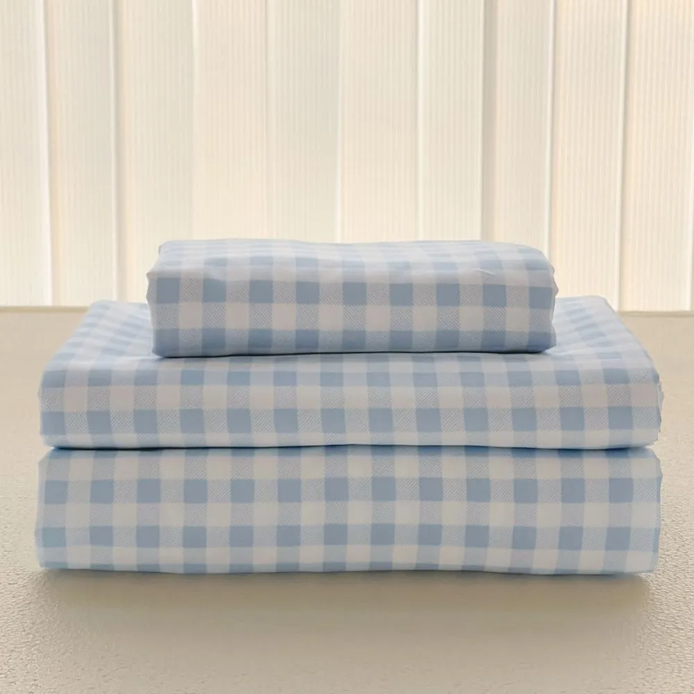 NSNLGSGC Light Blue Gingham Twin Kids Sheet Set, Soft Brushed Microfiber Baby Blue Plaid Twin Bed Sheets, 3-Pieces Sheet Set with Deep Pocket