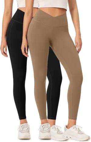 ODODOS 2 Pack Buttery Soft Cross Waist Leggings with Pockets for Women, ODCLOUD 25" / 28" Crossover Lounge Yoga Pants