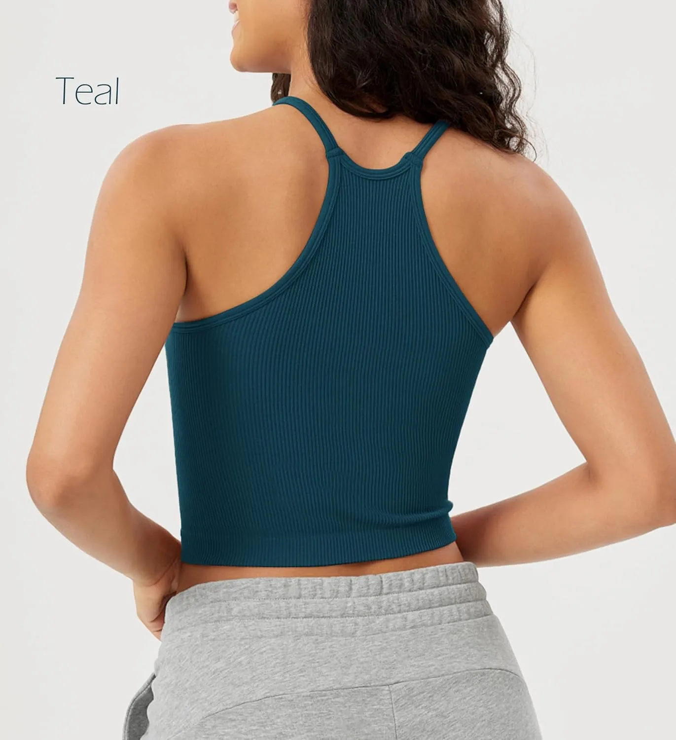 ODODOS Women's Crop 3-Pack Seamless Rib-Knit Camisole Crop Tank Tops