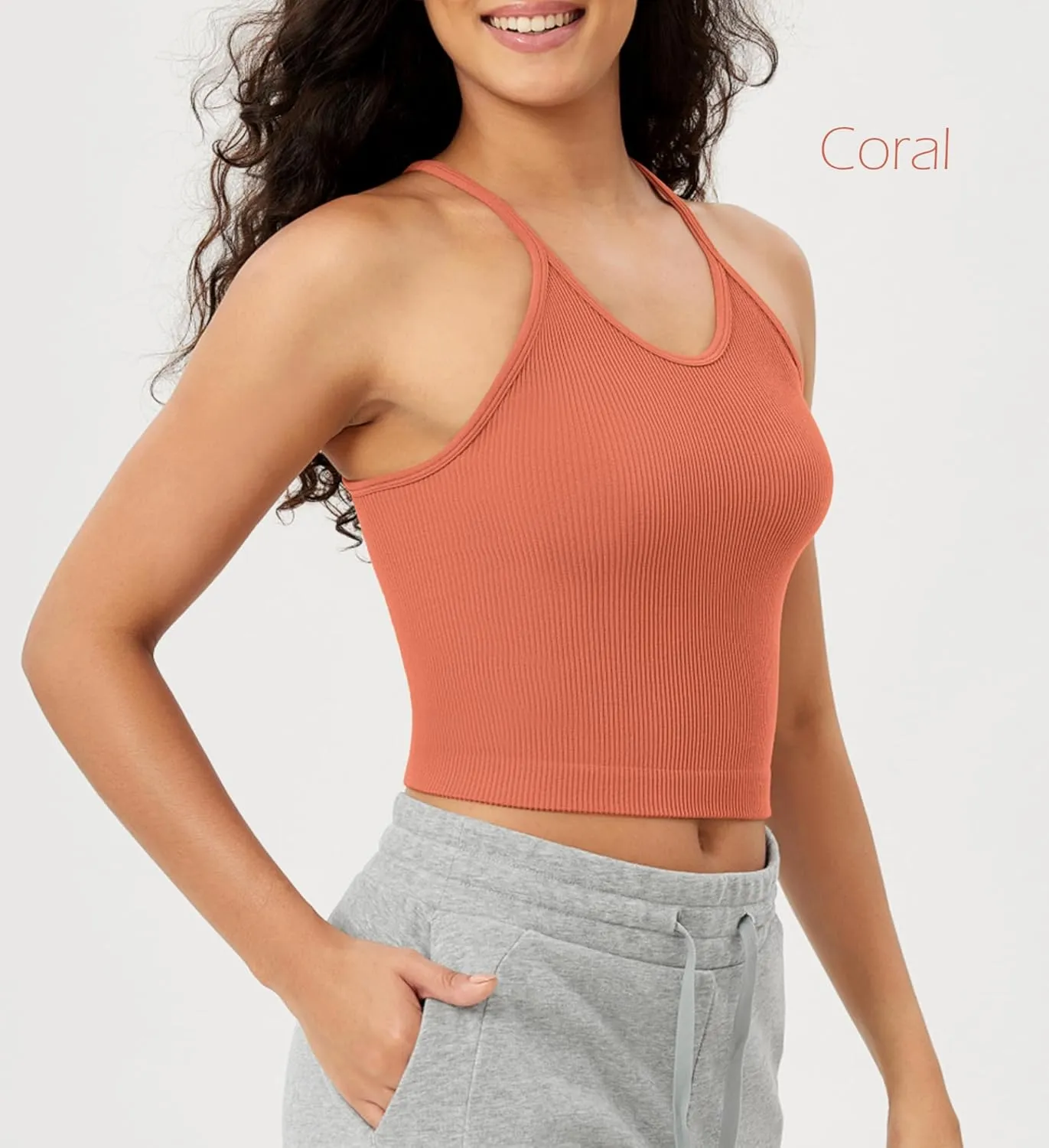 ODODOS Women's Crop 3-Pack Seamless Rib-Knit Camisole Crop Tank Tops