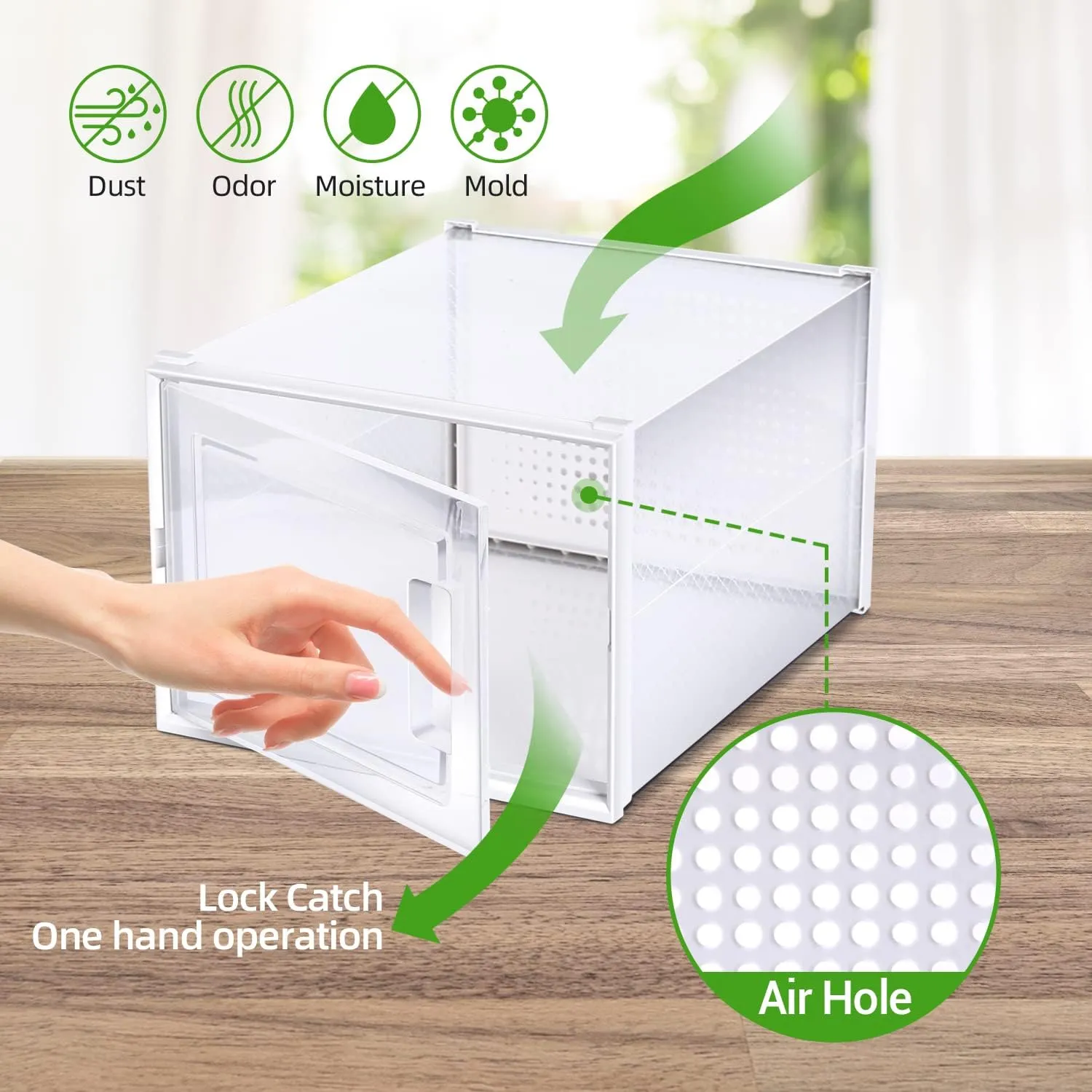 Ohuhu Shoe Storage, Ultra Large Shoe Organizer Heavy Duty 6 Pack Plastic Storage Bins Container Boxes Clear Stackable Sneaker Case Drawers Front Opening for Closet and Entryway Fit up to US Size 14