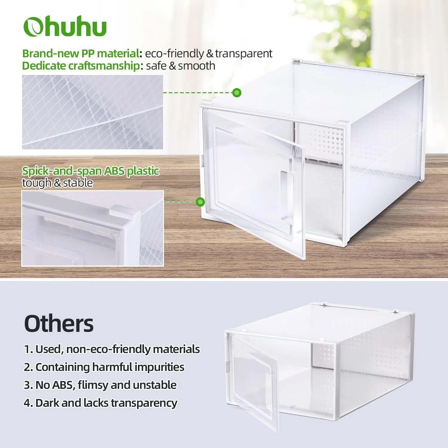 Ohuhu Shoe Storage, Ultra Large Shoe Organizer Heavy Duty 6 Pack Plastic Storage Bins Container Boxes Clear Stackable Sneaker Case Drawers Front Opening for Closet and Entryway Fit up to US Size 14
