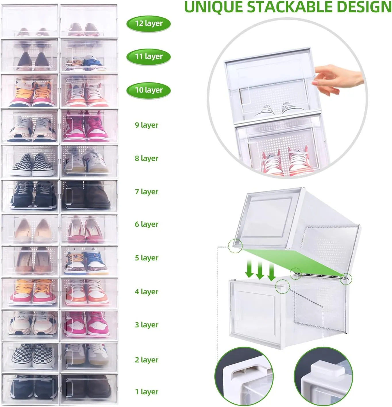 Ohuhu Shoe Storage, Ultra Large Shoe Organizer Heavy Duty 6 Pack Plastic Storage Bins Container Boxes Clear Stackable Sneaker Case Drawers Front Opening for Closet and Entryway Fit up to US Size 14