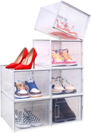 Ohuhu Shoe Storage, Ultra Large Shoe Organizer Heavy Duty 6 Pack Plastic Storage Bins Container Boxes Clear Stackable Sneaker Case Drawers Front Opening for Closet and Entryway Fit up to US Size 14