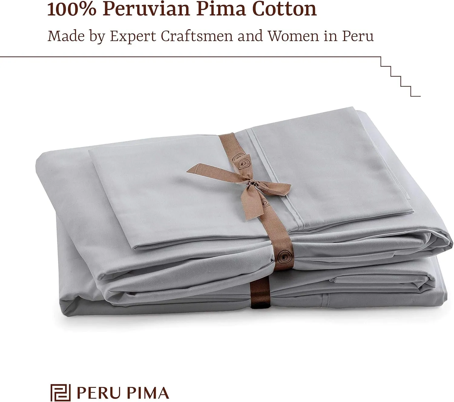 Peru Pima Bed Sheet Set – Full Size, 4 Pieces, 100% Peruvian Pima Cotton, Percale, 415 Thread Count, Cooling, Breathable & Soft, Hotel-Quality Bedding, Slate