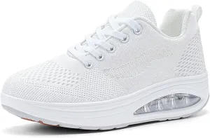 Platform Sneakers for Women Walking Shoes Comfortable All Day Standing Wedge Rocker Bottom 2 inch Thick Air Cushion