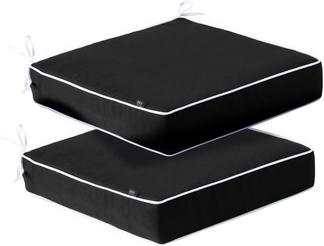 PNP FKJP 2 Pack Outdoor Chair Cushion 20" X 20" X 4", Waterproof Outdoor Seat Cushions with Non-Skid Ties, Black (Cushion   Cover)