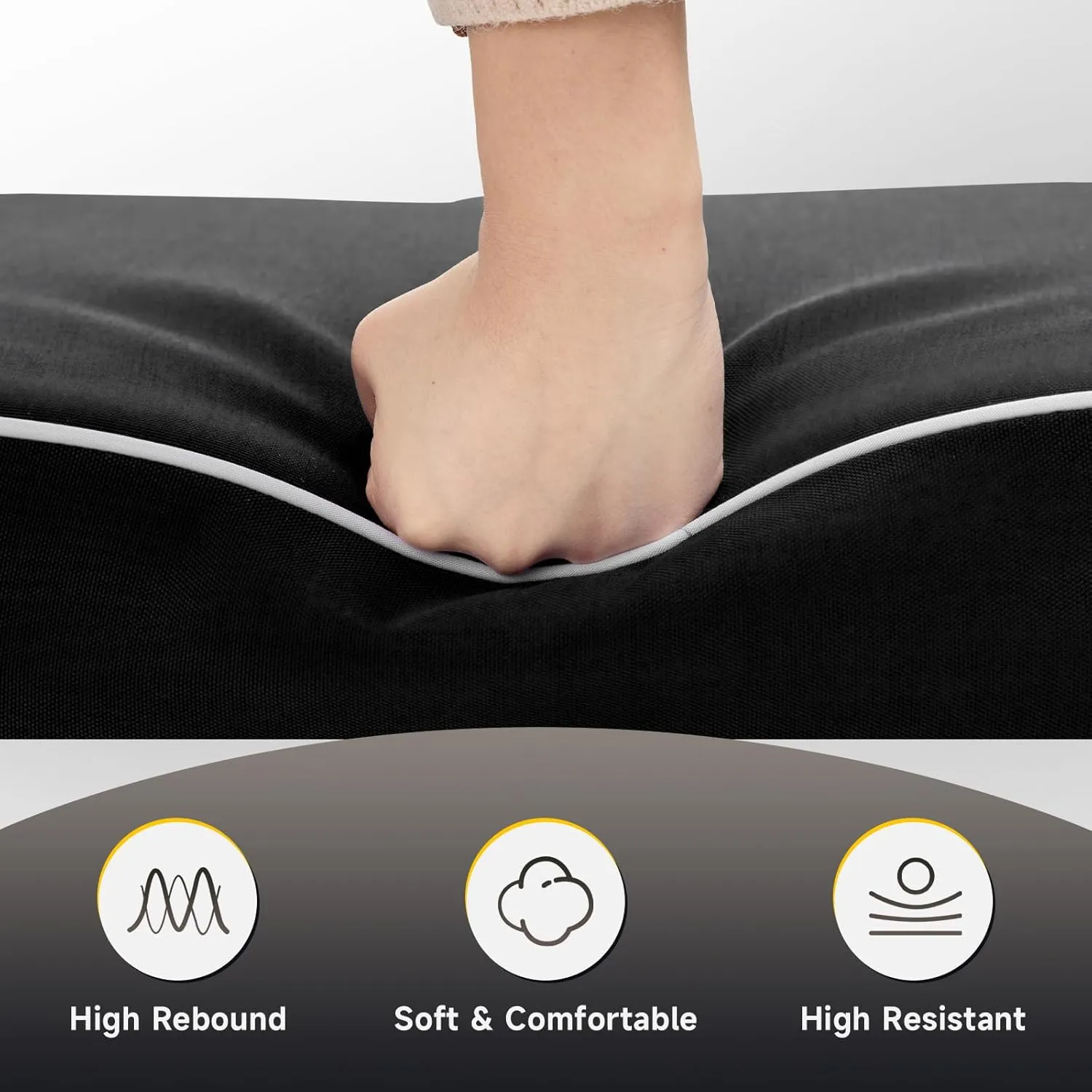 PNP FKJP 2 Pack Outdoor Chair Cushion 20" X 20" X 4", Waterproof Outdoor Seat Cushions with Non-Skid Ties, Black (Cushion   Cover)