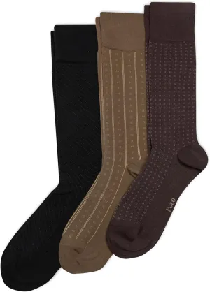 POLO RALPH LAUREN mens Assorted Pattern Dress Crew Socks - 3 Pair Pack - Soft and Lightweight Cotton Comfort