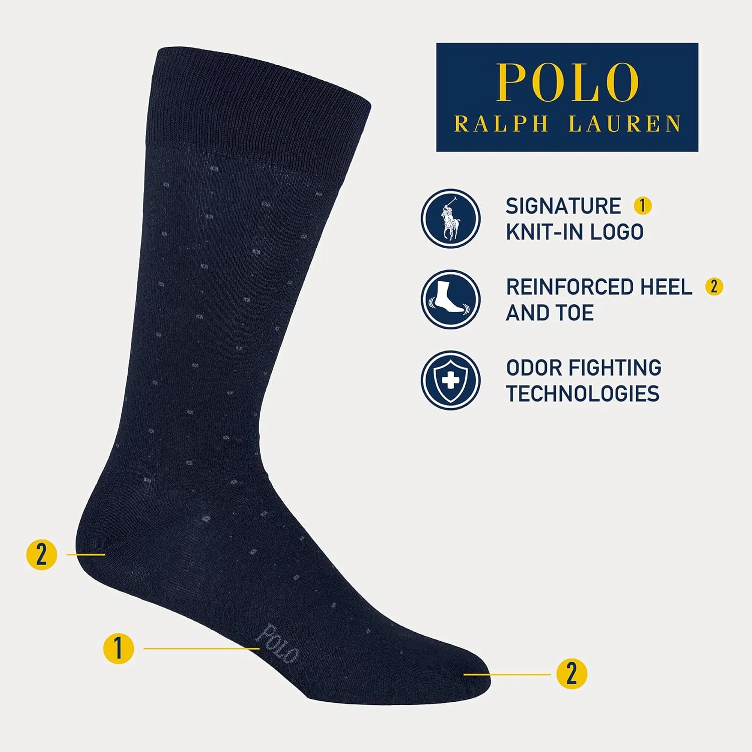 POLO RALPH LAUREN mens Assorted Pattern Dress Crew Socks - 3 Pair Pack - Soft and Lightweight Cotton Comfort