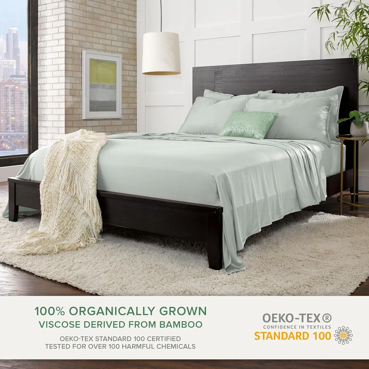 Pure Bamboo King Sheets, Genuine 100% Organic Viscose Derived from Bamboo Bed Sheet Set, Luxuriously Soft & Cooling, Double Stitching, 2 Year Quality Promise (King, Sea Glass)