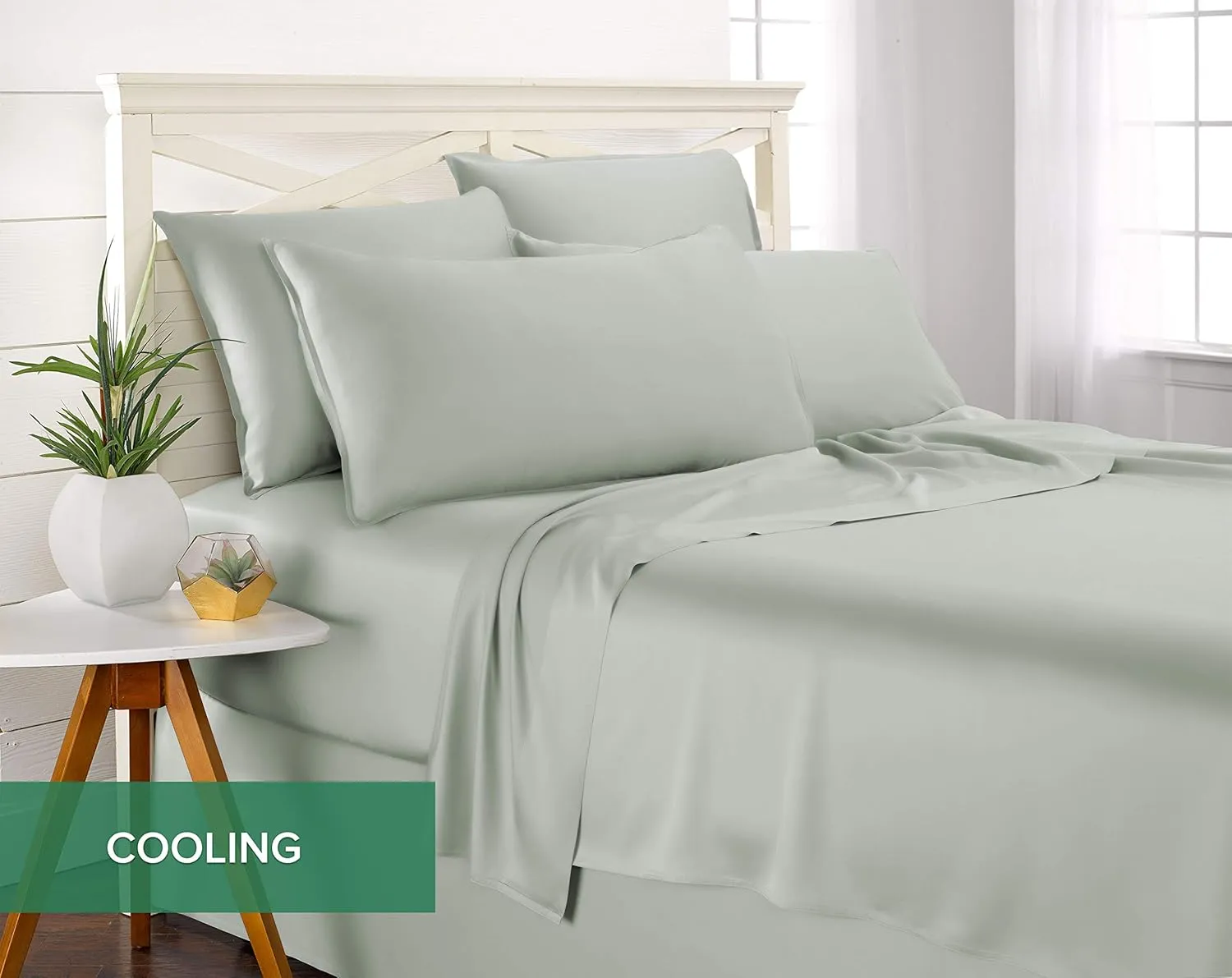 Pure Bamboo King Sheets, Genuine 100% Organic Viscose Derived from Bamboo Bed Sheet Set, Luxuriously Soft & Cooling, Double Stitching, 2 Year Quality Promise (King, Sea Glass)