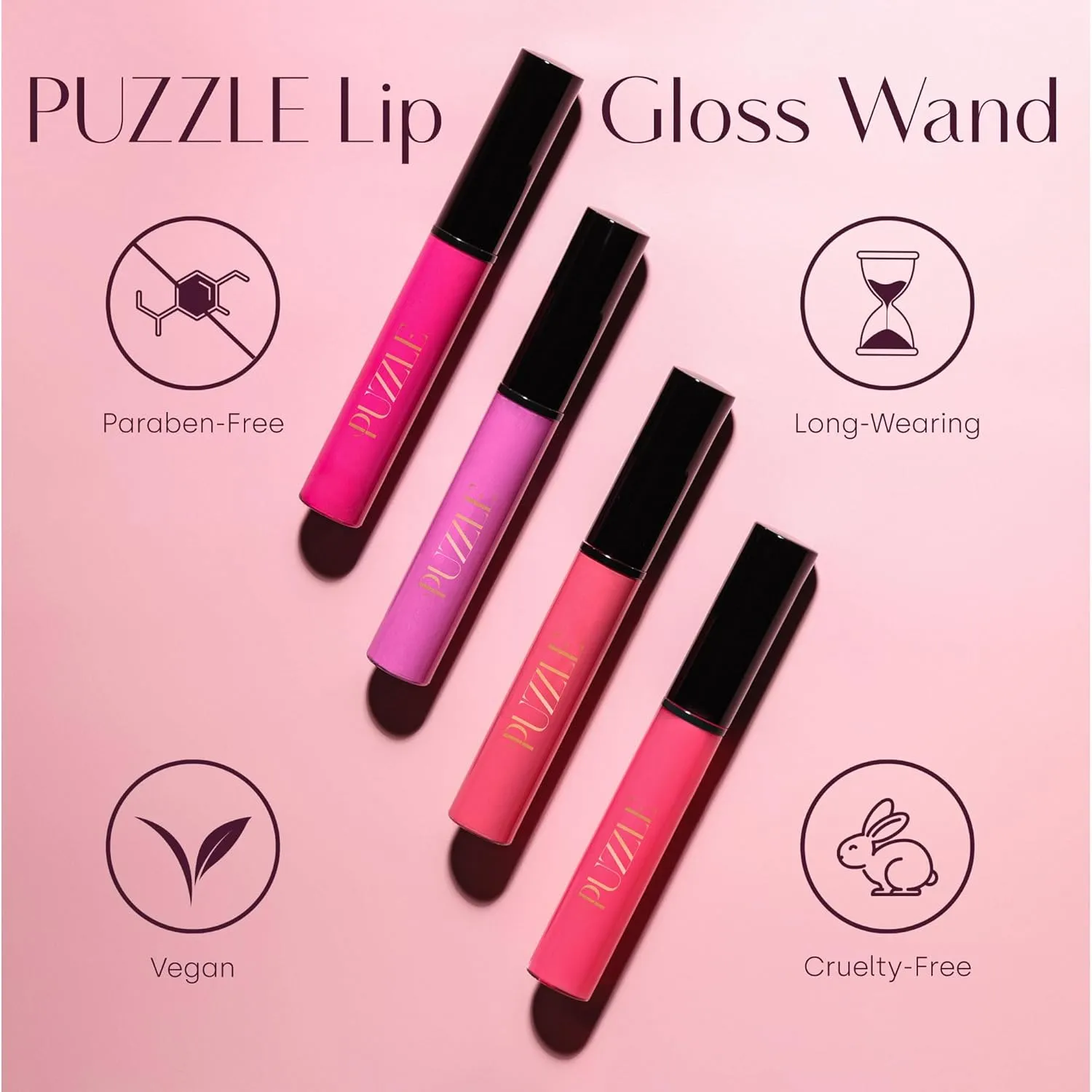PUZZLE Lip Gloss Wand | Shiny, Shimmery, Non-Sticky, Moisturizing, Long-Lasting, Cruelty-Free, Vegan, Paraben-Free, High Shine Color (One Way | Bronze)