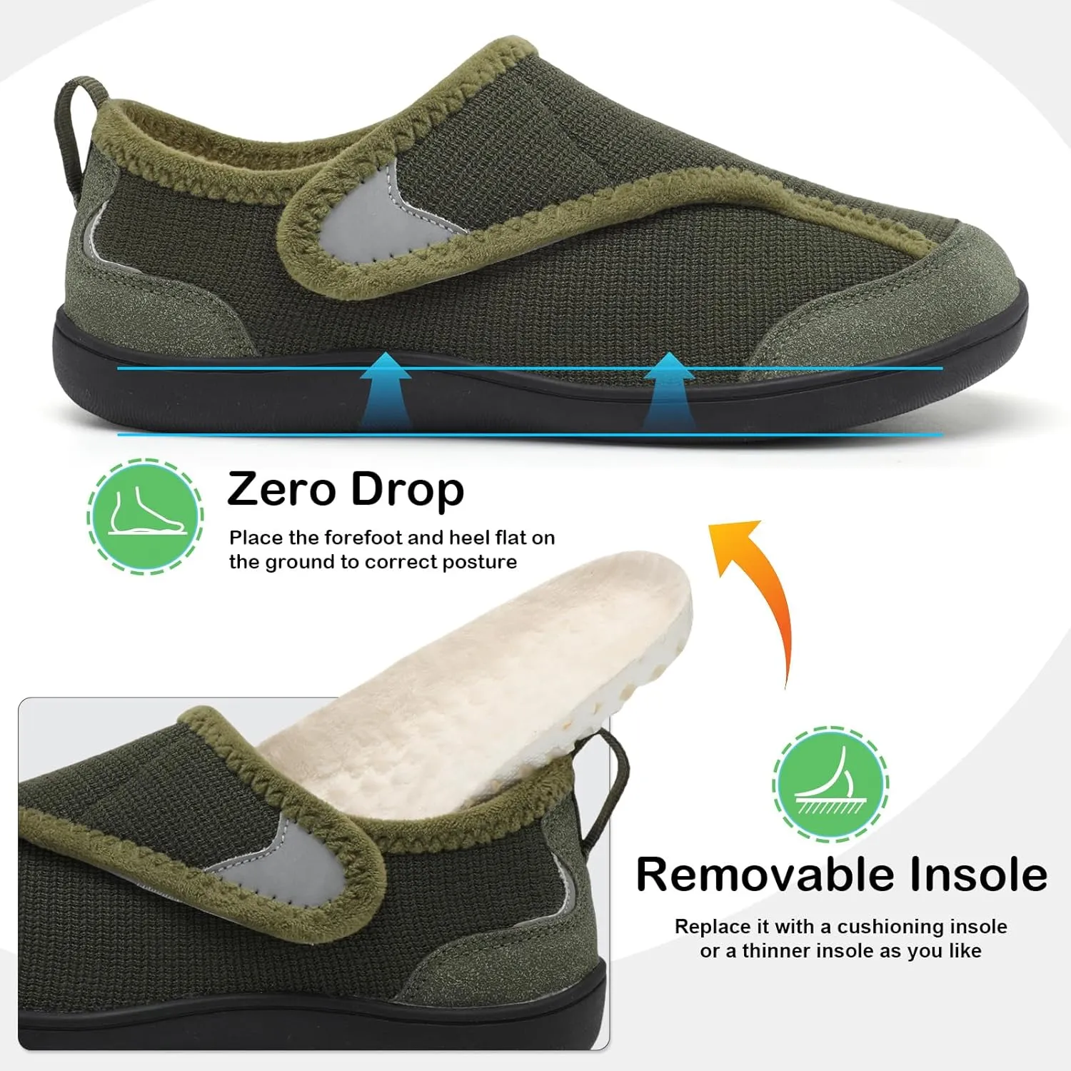QFH Cozy Slippers for Women & Men - Wide, Diabetic, Barefoot Walking Shoes - Non-Slip, Soft Lining, Comfy House Shoes