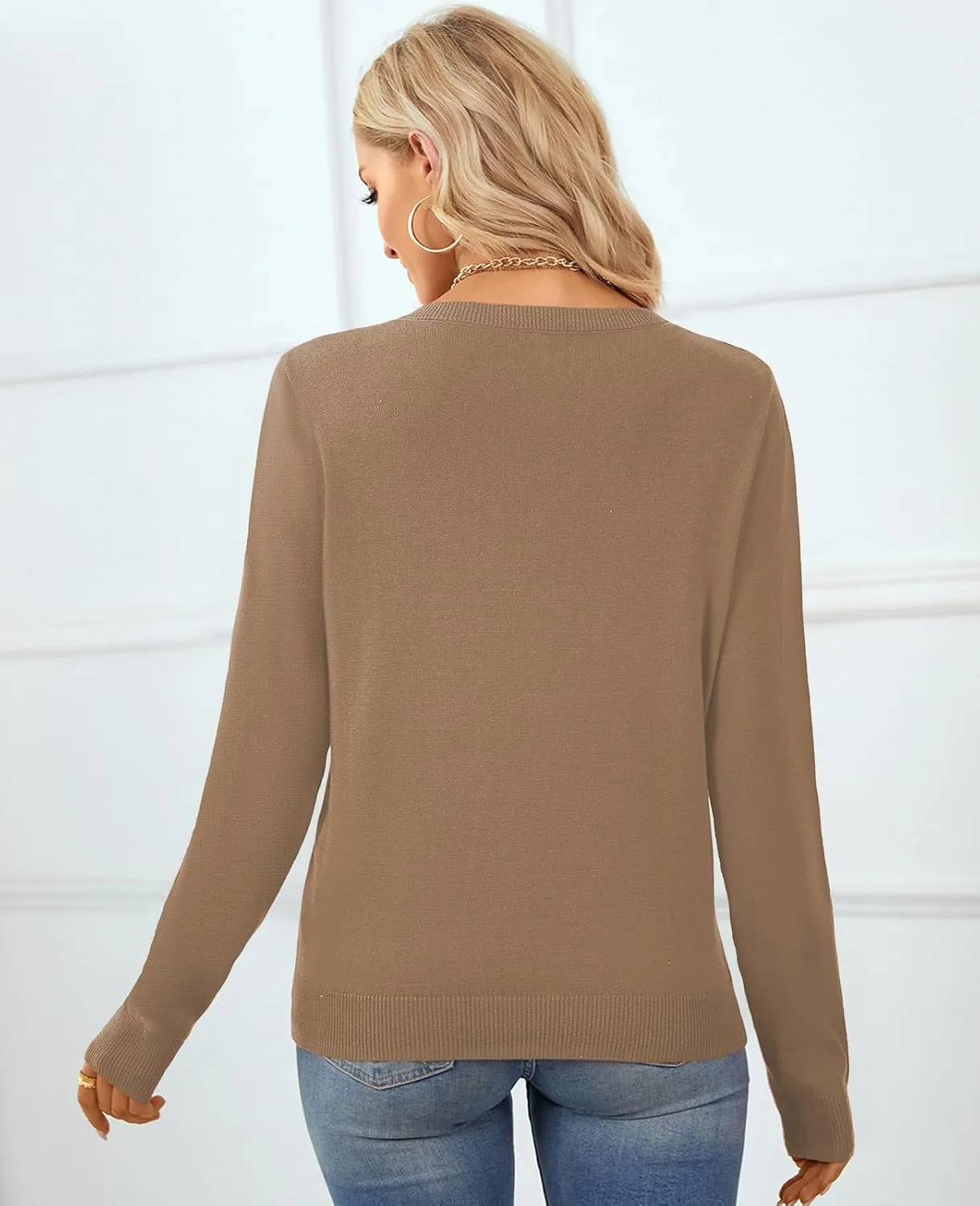 QUALFORT Women's Sweater 100% Cotton Soft Knit Pullover Tops