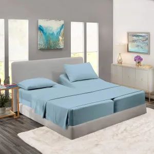 Rajlinen Split King Sheet Sets for Adjustable Beds - Sheets for Sleep Number Bed 15" Deep Pocket - 100% Cotton Split King Bed Sheet Set - Split King Sheets 5 Pcs - Light Blue Solid