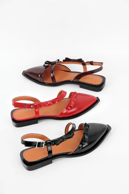 richealnini Pointed Toe Flat Pumps Slip On Slingback with Buckles and Bows