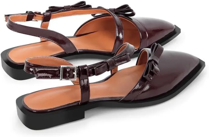 richealnini Pointed Toe Flat Pumps Slip On Slingback with Buckles and Bows