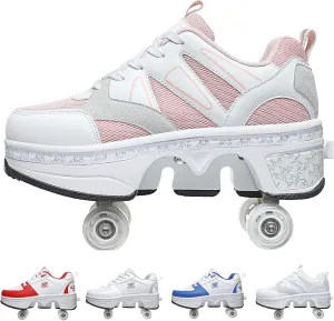 Roller Skate Shoes for Girls - Retractable Sneaker Skates for Women Wheelies Shoes Men 2 in 1 Roller Skates and Blades Zapatos Patines para NiñAs The Best Gift