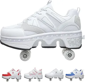 Roller Skate Shoes for Girls - Retractable Sneaker Skates for Women Wheelies Shoes Men 2 in 1 Roller Skates and Blades Zapatos Patines para NiñAs The Best Gift
