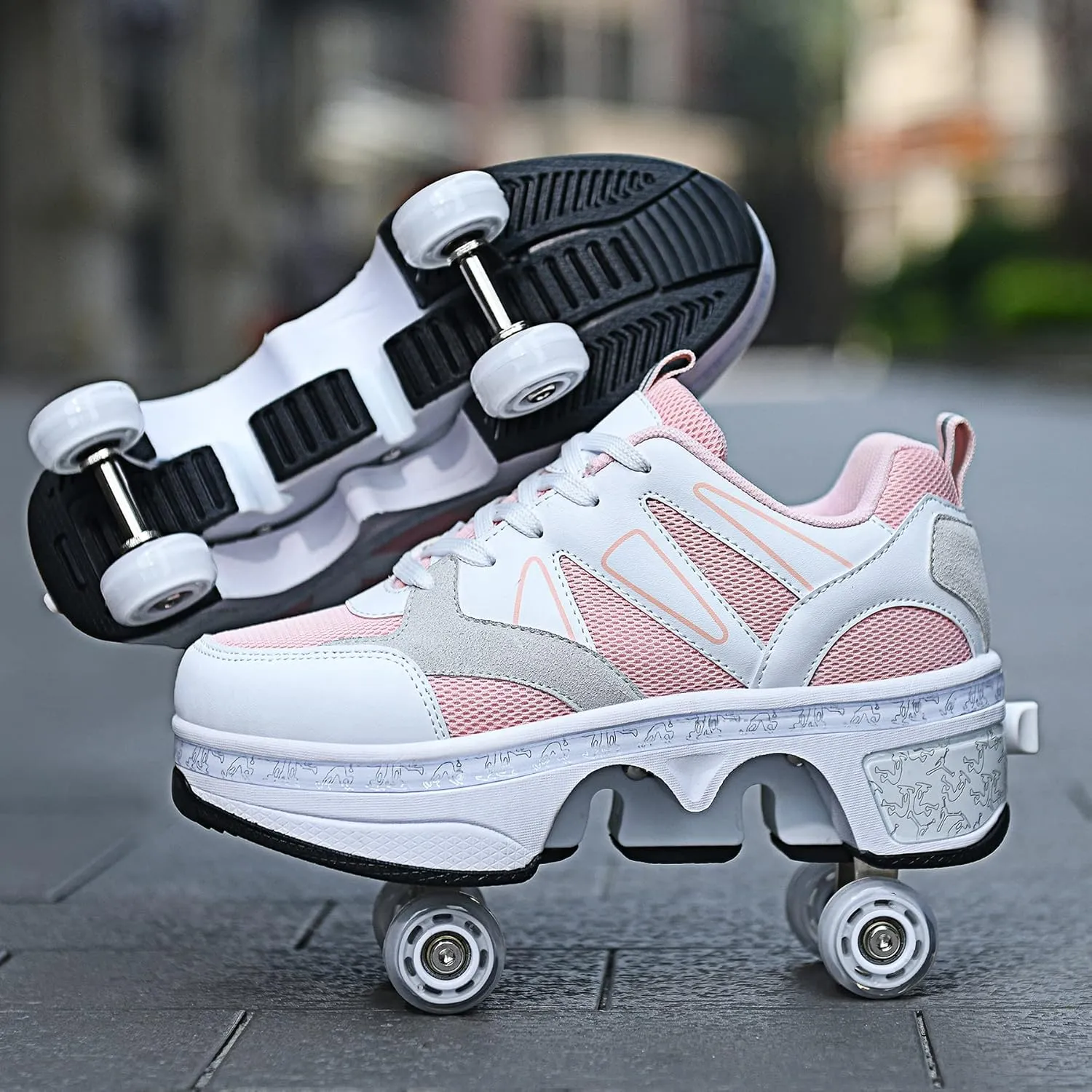 Roller Skate Shoes for Girls - Retractable Sneaker Skates for Women Wheelies Shoes Men 2 in 1 Roller Skates and Blades Zapatos Patines para NiñAs The Best Gift
