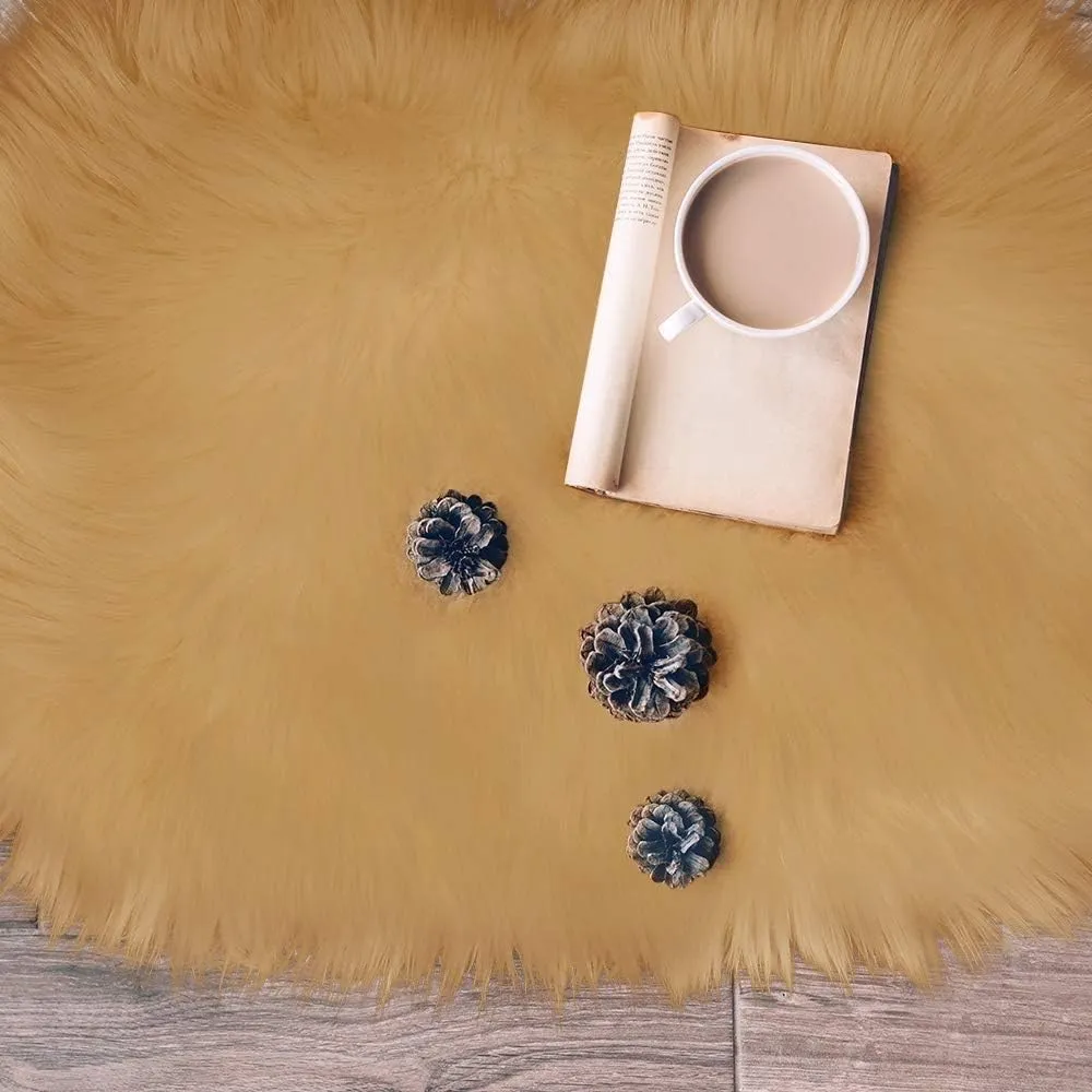 RosieLily Ultra Soft Thin 1.3x2 Feet Faux Fur Area Rug, Fluffy Shaggy Brown Fuzzy Machine Washable Shag Rug for Bedroom, Kids Room, Living Room