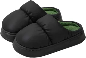 Rungion Furry House Slippers for Women Men Warm Soft Indoor Slippers Waterproof Puffer Slides Winter Outdoor
