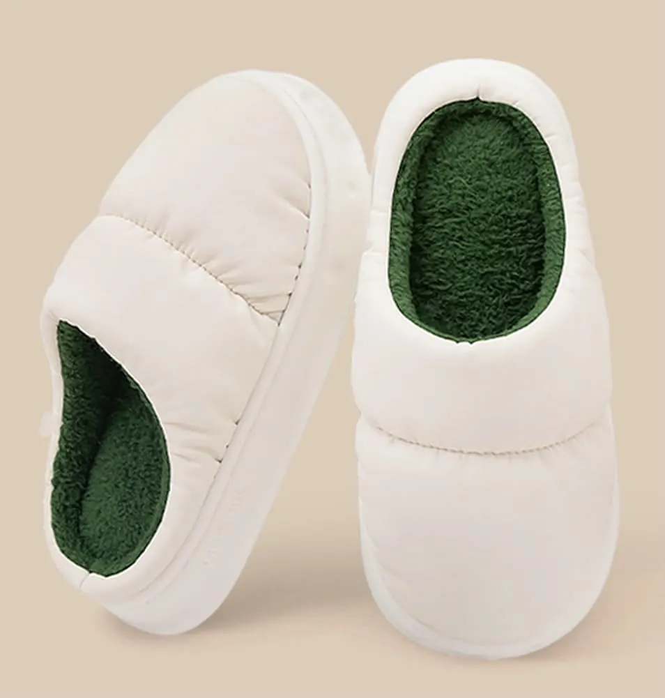 Rungion Furry House Slippers for Women Men Warm Soft Indoor Slippers Waterproof Puffer Slides Winter Outdoor